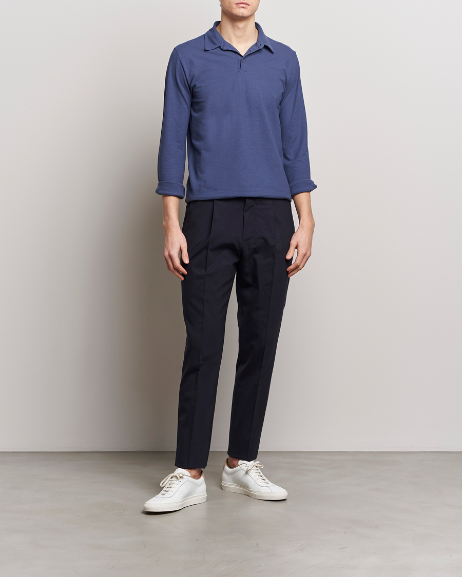 Herren | Pullover | Zanone | Ice Cotton Long Sleeve Polo Steel Blue