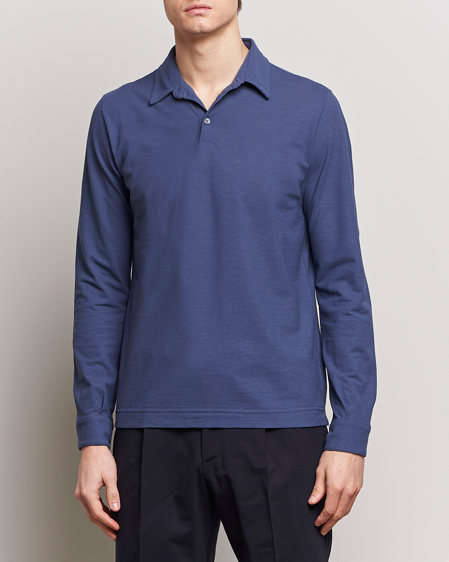 Herren | Zanone | Zanone | Ice Cotton Long Sleeve Polo Steel Blue