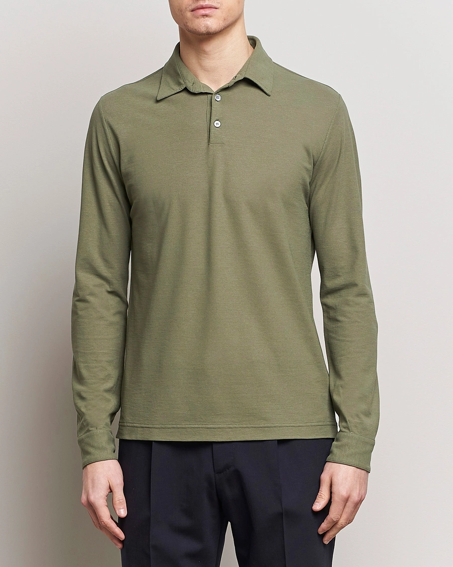 Herren | Poloshirt | Zanone | Ice Cotton Long Sleeve Polo Olive