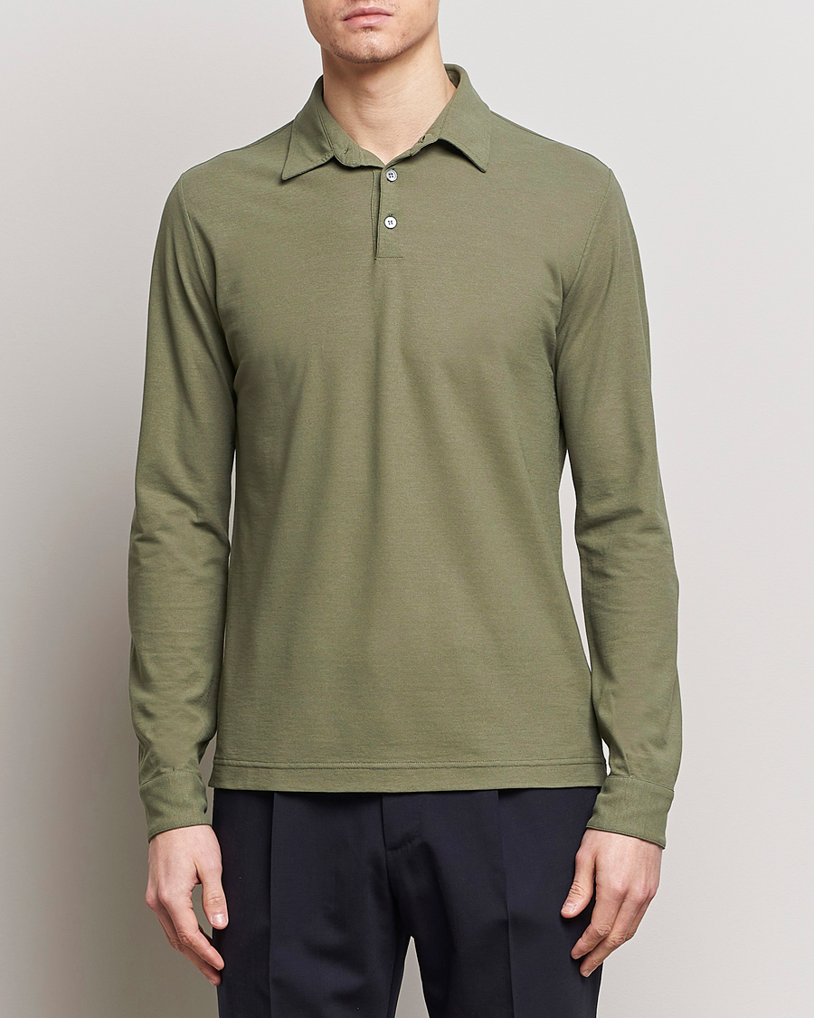 Herren | Italian Department | Zanone | Ice Cotton Long Sleeve Polo Olive