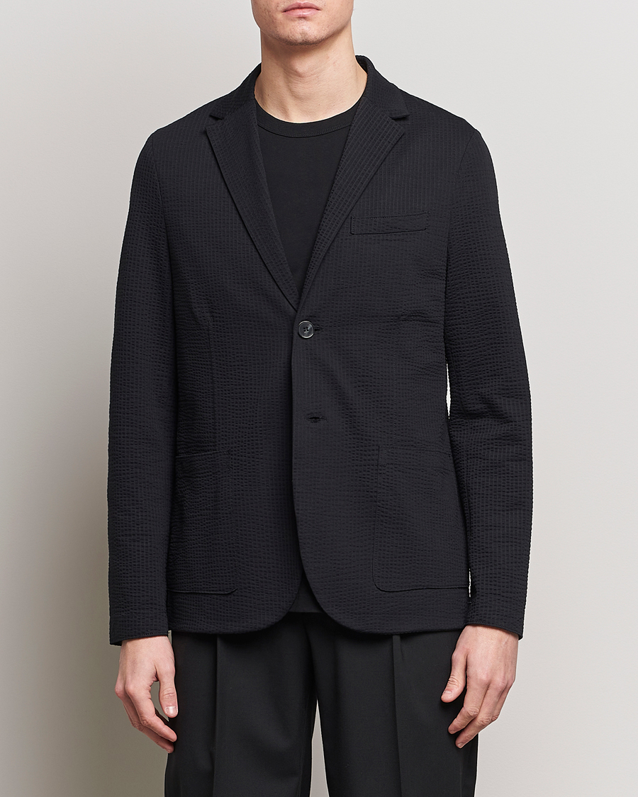 Herren | Baumwollsakko | Harris Wharf London | Coolmax Seersucker Blazer Black