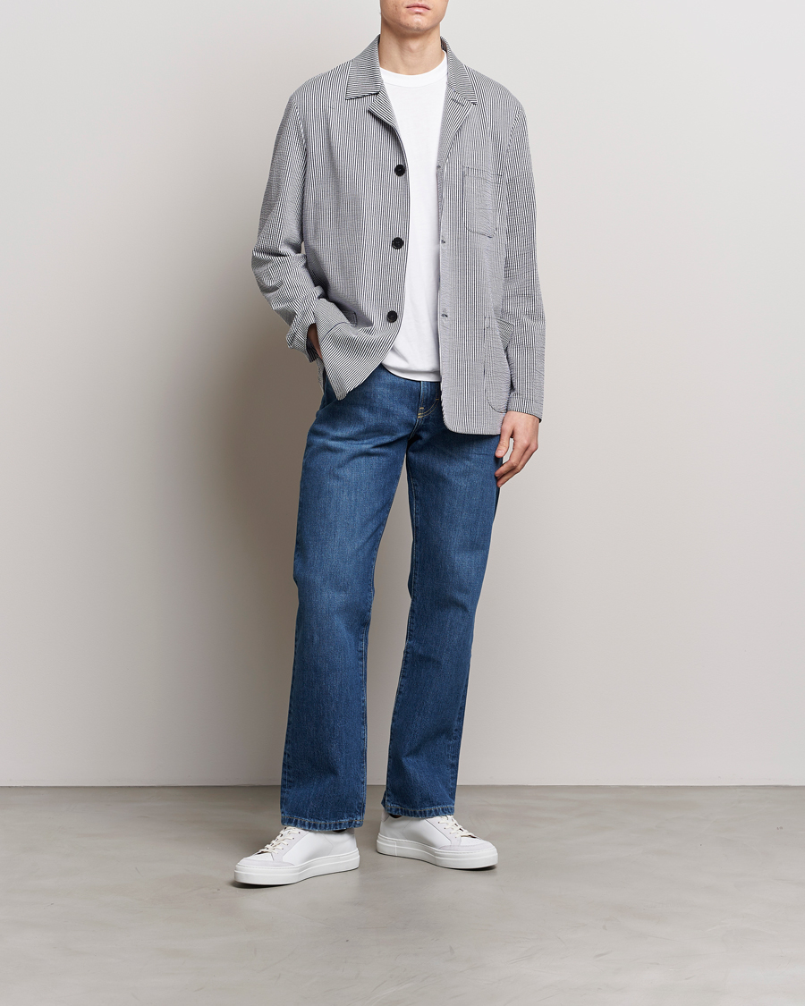 Herren | Sakkos | Harris Wharf London | Coolmax Striped Seersucker Drop Shoulder Blazer Blue/Cream