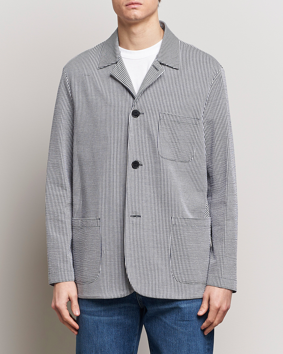 Herren | Sakkos | Harris Wharf London | Coolmax Striped Seersucker Drop Shoulder Blazer Blue/Cream