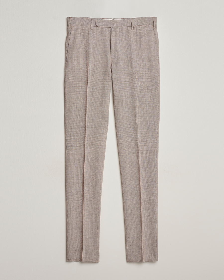 Herren | Hosen | Incotex | Slim Fit Cotton/Linen Micro Houndstooth Trousers Beige