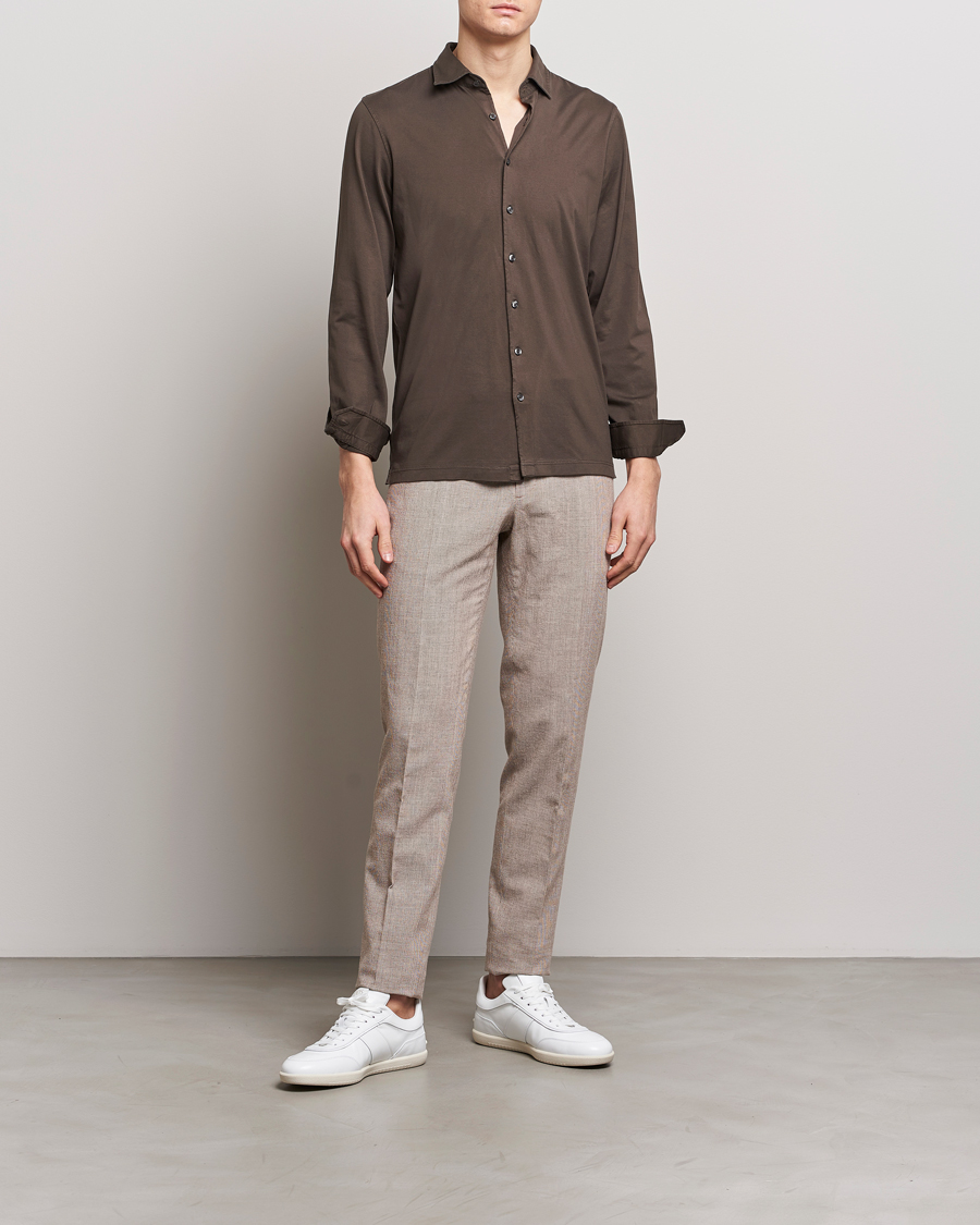 Herren | Hosen | Incotex | Slim Fit Cotton/Linen Micro Houndstooth Trousers Beige