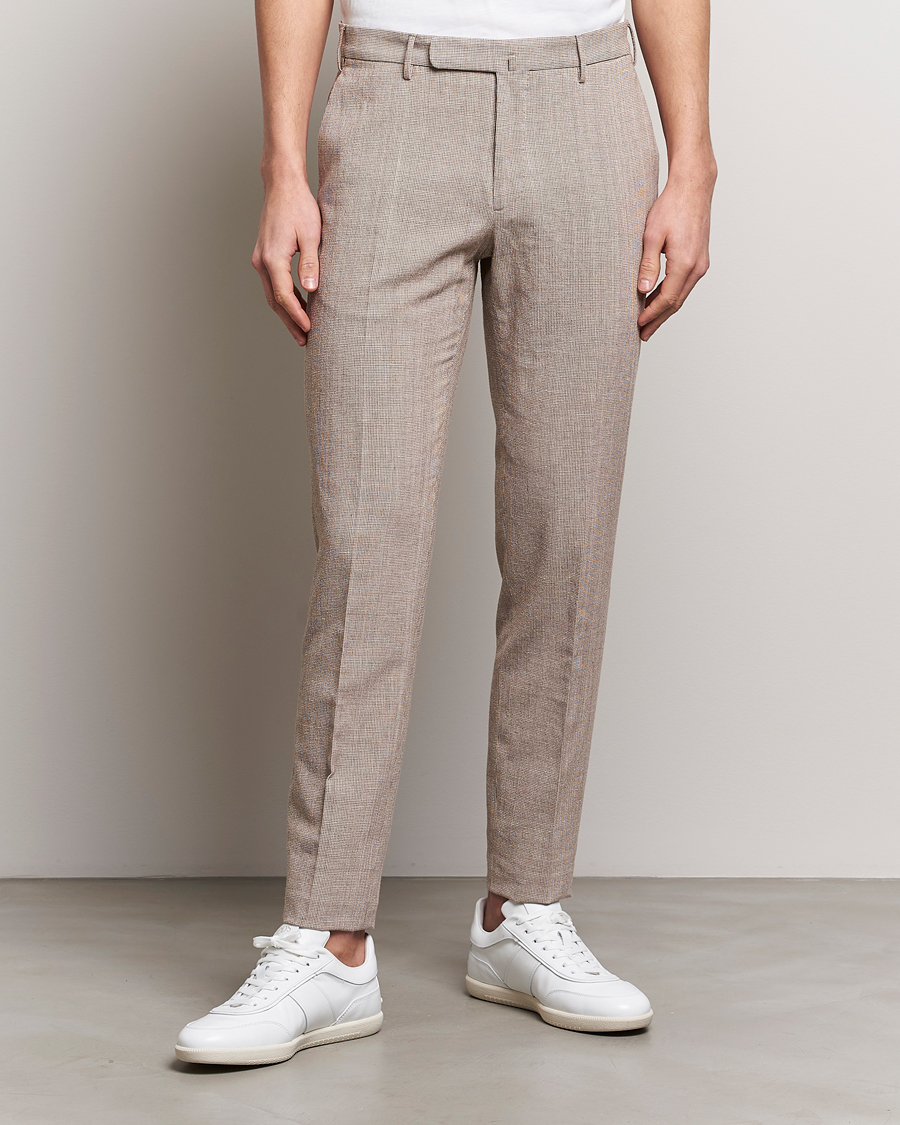 Herren | Incotex | Incotex | Slim Fit Cotton/Linen Micro Houndstooth Trousers Beige