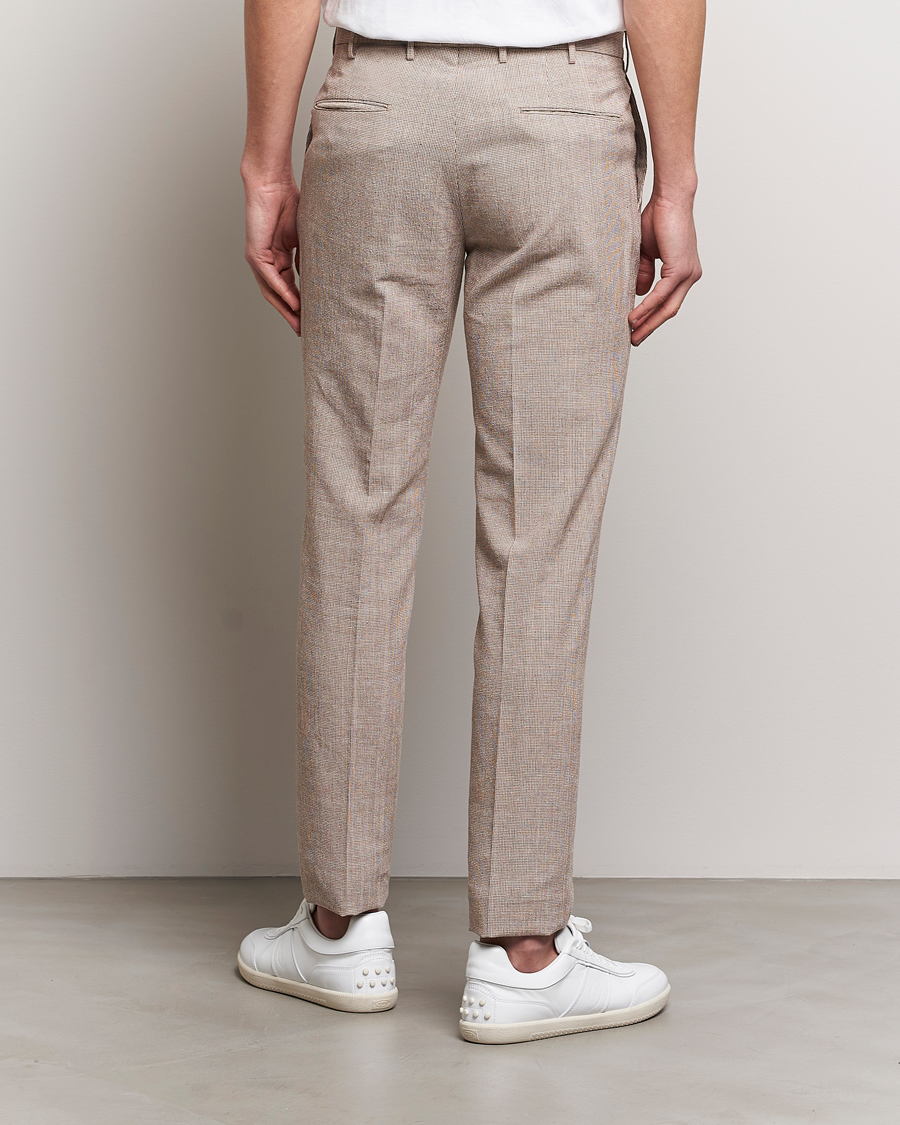 Herren | Hosen | Incotex | Slim Fit Cotton/Linen Micro Houndstooth Trousers Beige