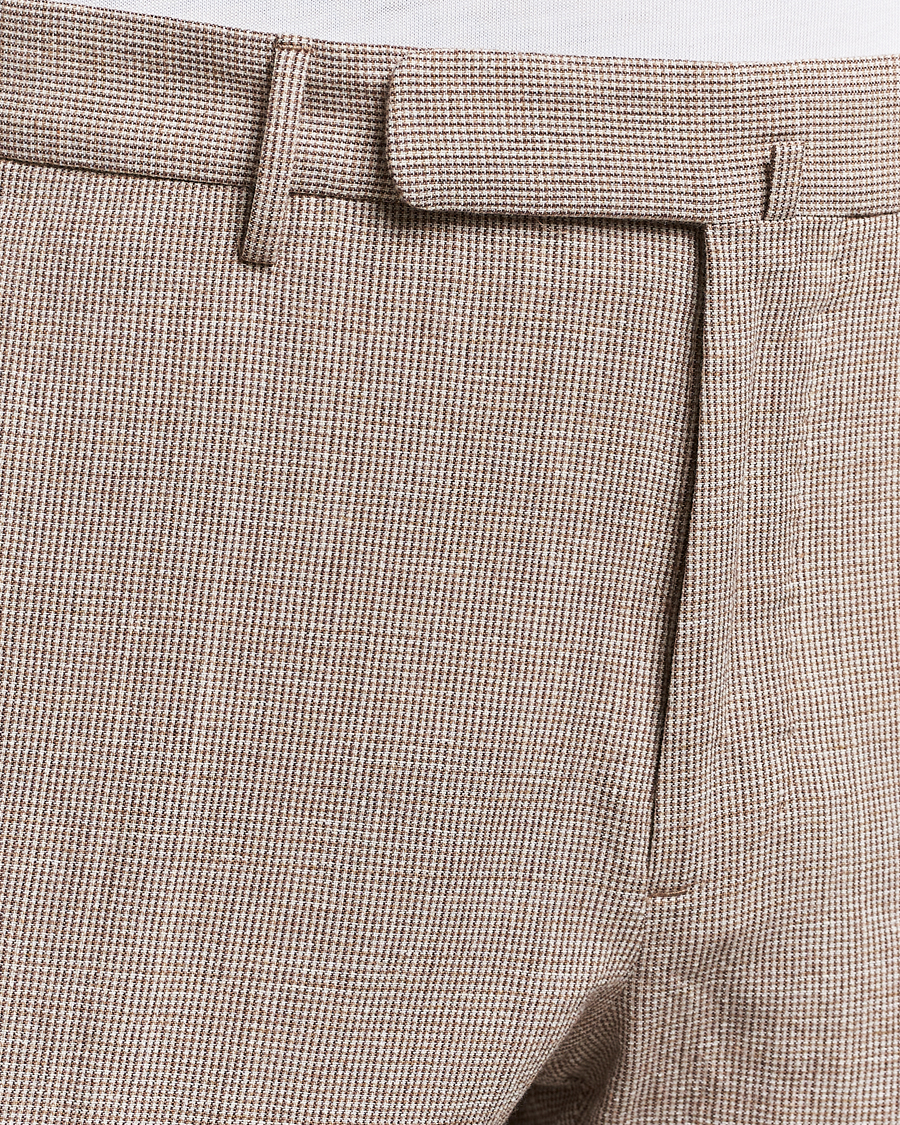 Herren | Hosen | Incotex | Slim Fit Cotton/Linen Micro Houndstooth Trousers Beige