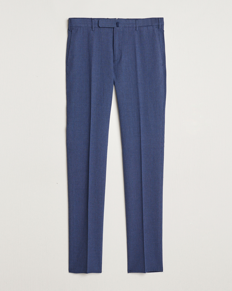 Herren | Hosen | Incotex | Slim Fit Cotton/Linen Micro Houndstooth Trousers Dark Blue