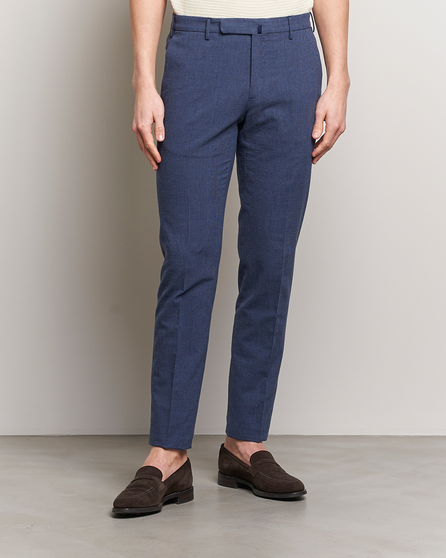 Herren | Leinenhosen | Incotex | Slim Fit Cotton/Linen Micro Houndstooth Trousers Dark Blue