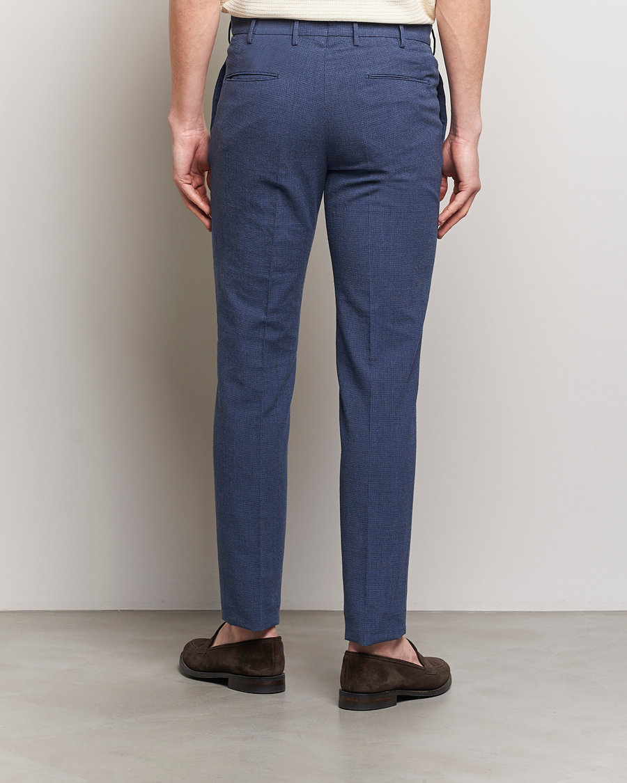 Herren | Hosen | Incotex | Slim Fit Cotton/Linen Micro Houndstooth Trousers Dark Blue