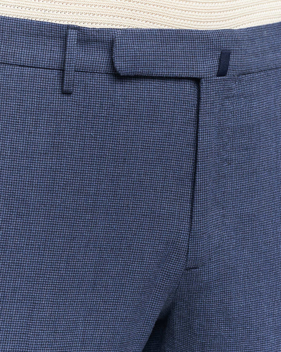 Herren | Hosen | Incotex | Slim Fit Cotton/Linen Micro Houndstooth Trousers Dark Blue