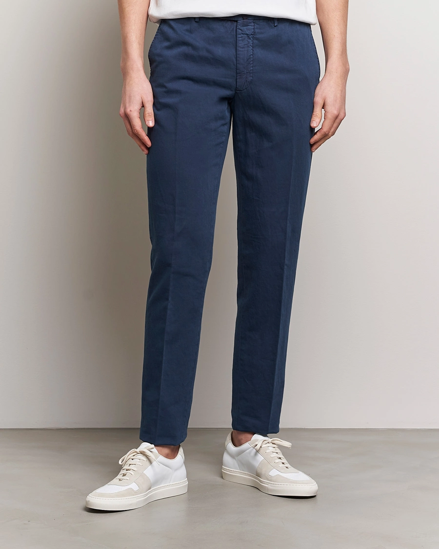 Herren | Leinenhosen | Incotex | Regular Fit Comfort Cotton/Linen Trousers Navy