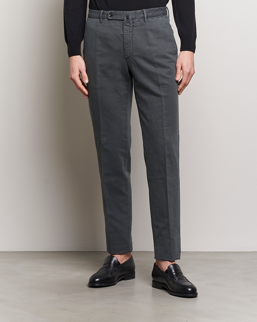 Herren | Leinenhosen | Incotex | Regular Fit Comfort Cotton/Linen Trousers Dark Grey
