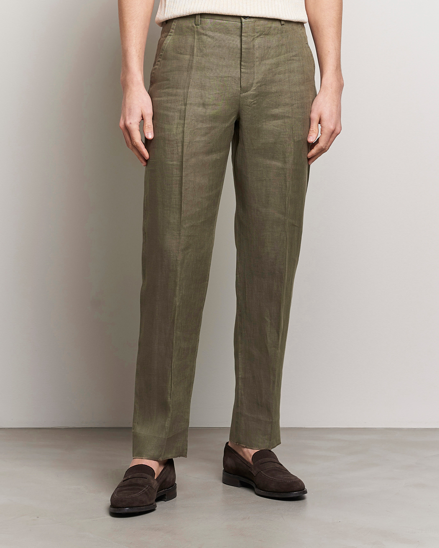 Herren | Incotex | Incotex | Straight Fit Pure Linen Trousers Military