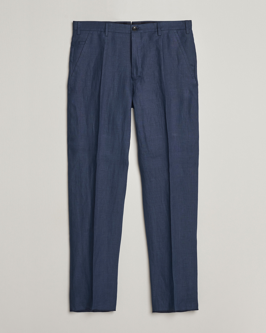 Herren | Hosen | Incotex | Straight Fit Pure Linen Trousers Navy
