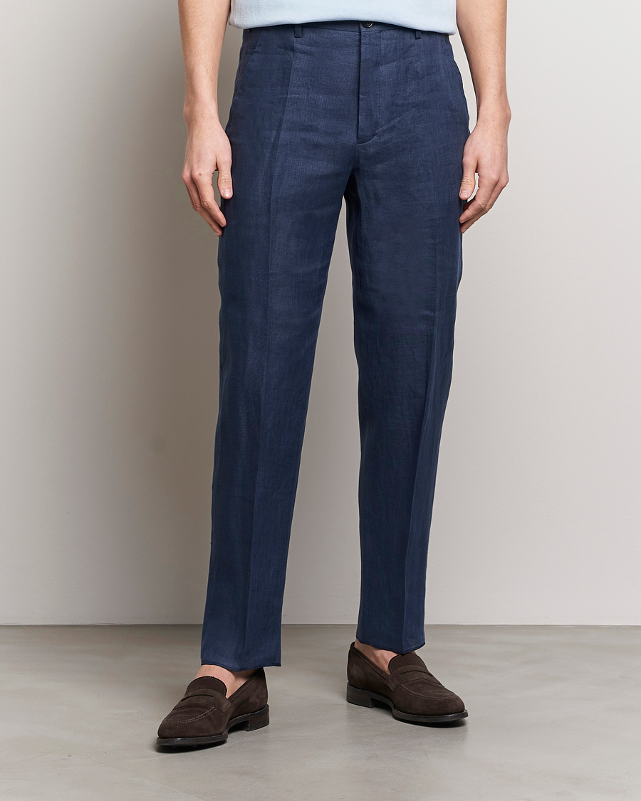 Herren | Italian Department | Incotex | Straight Fit Pure Linen Trousers Navy