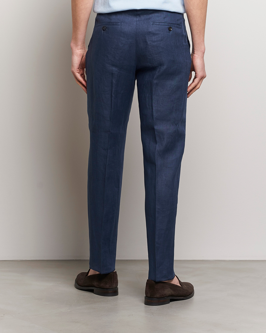 Herren | Hosen | Incotex | Straight Fit Pure Linen Trousers Navy