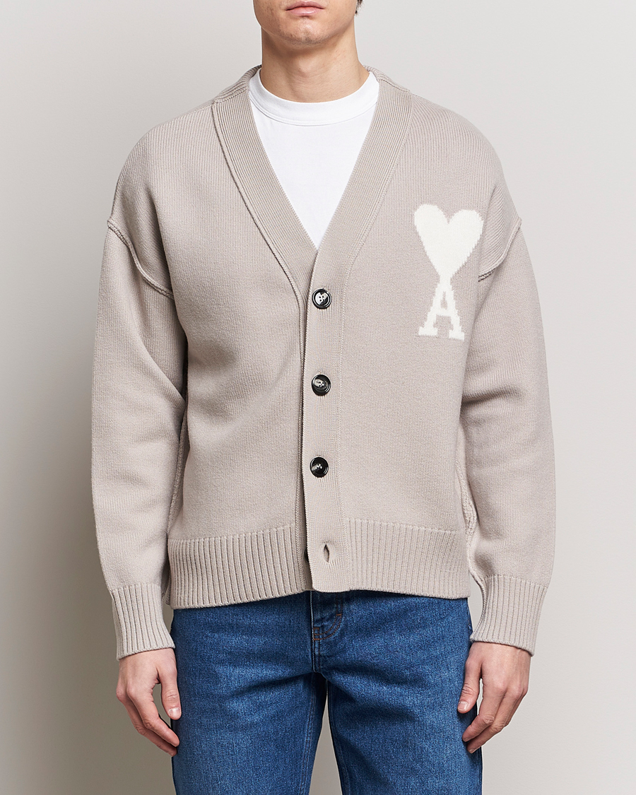 Herren | Pullover | AMI | Big Heart Wool Cardigan Light Beige