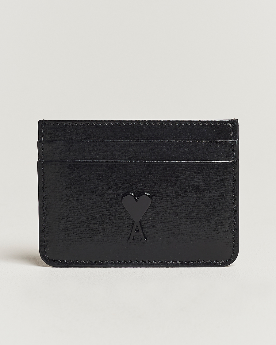 Herren | AMI Tonal Heart Logo Leather Card Holder Black | AMI | Tonal Heart Logo Leather Card Holder Black