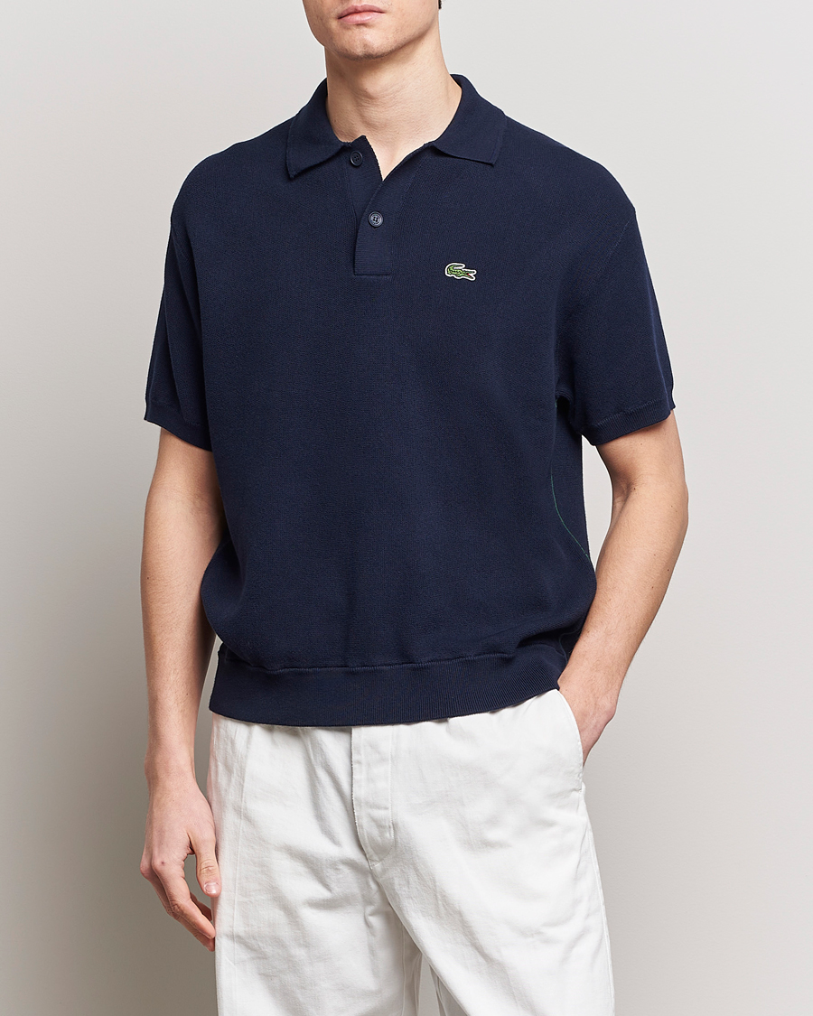 Men |  | Lacoste | Relaxed Fit Moss Stitched Knitted Polo Navy