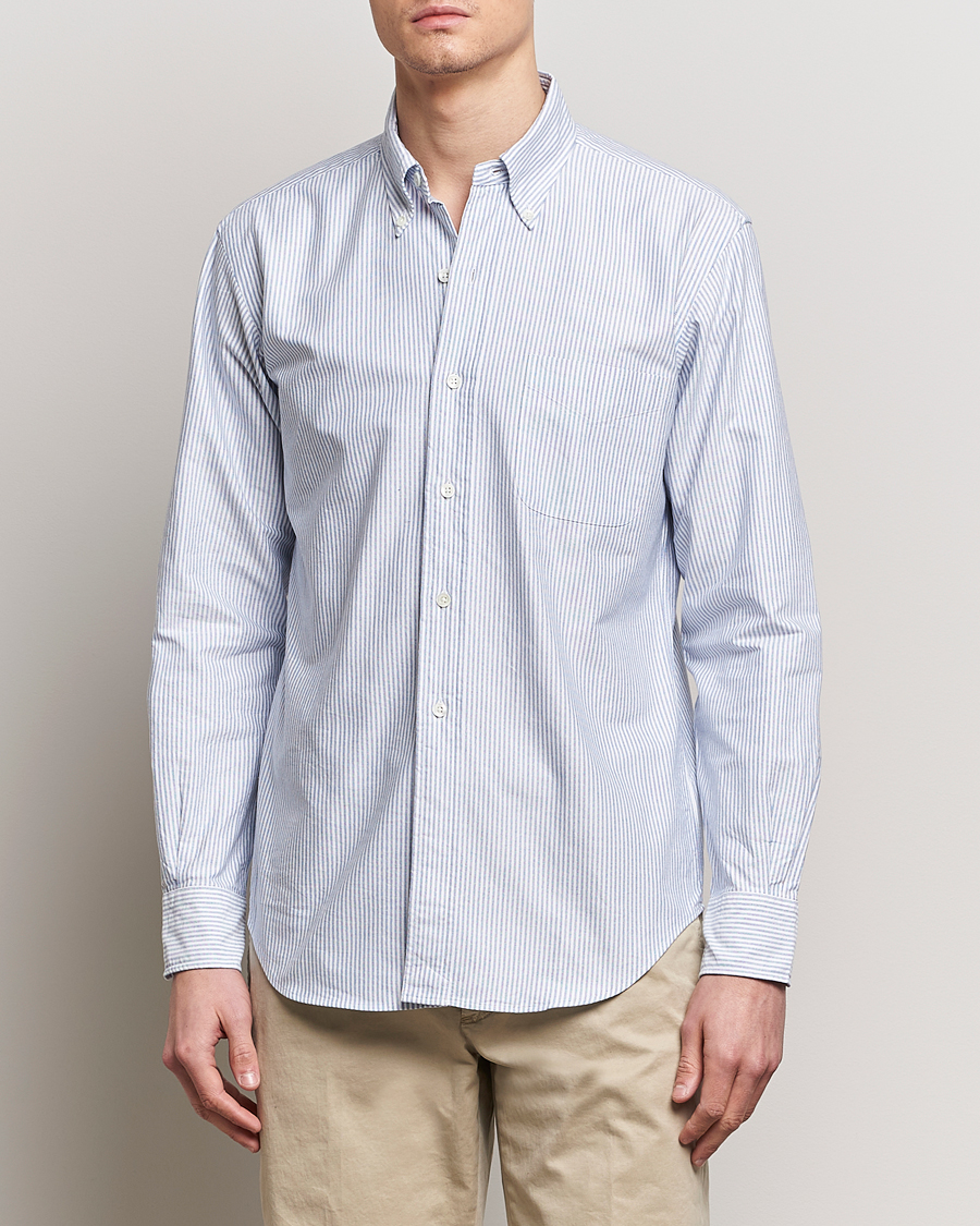 Herren | Neu im Onlineshop | Kamakura Shirts | Vintage Ivy Oxford Button Down Shirt Blue Stripe