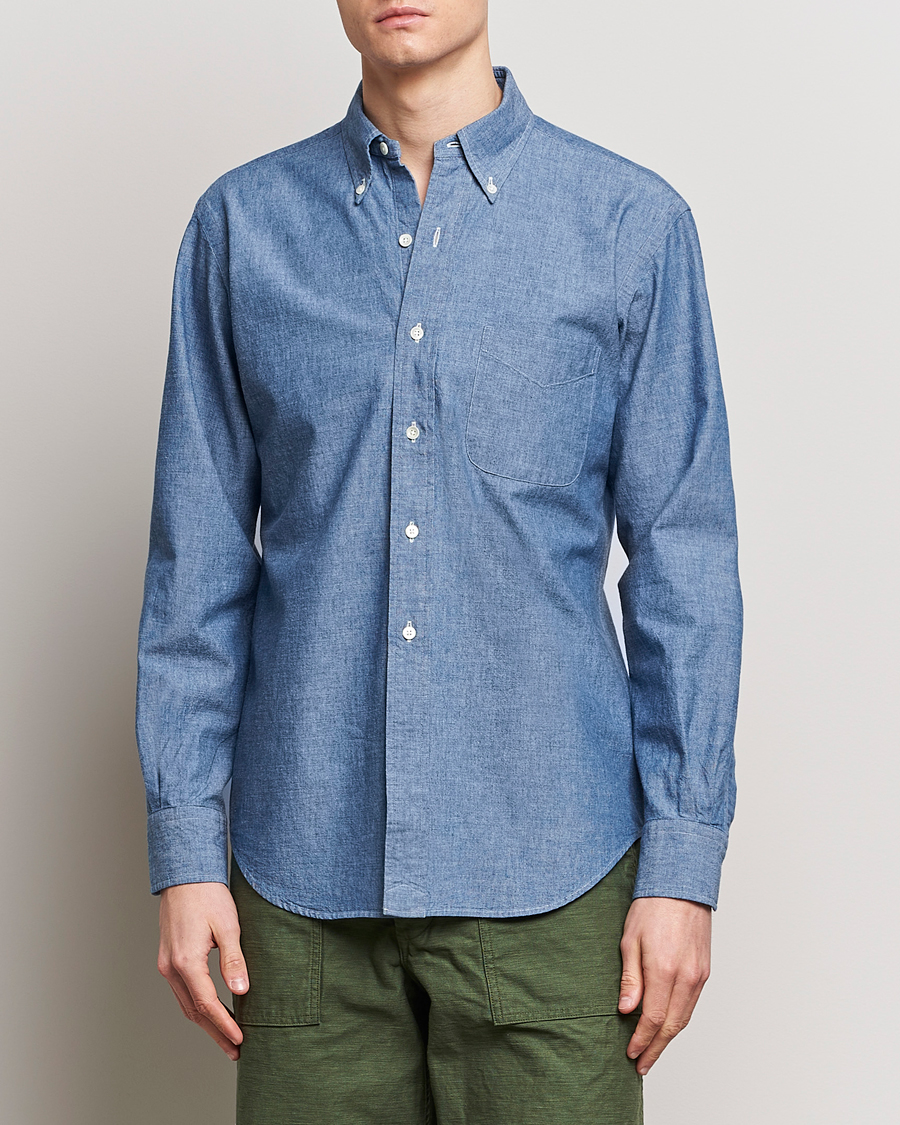 Herren | Kamakura Shirts | Kamakura Shirts | Vintage Ivy Chambray Button Down Shirt Blue