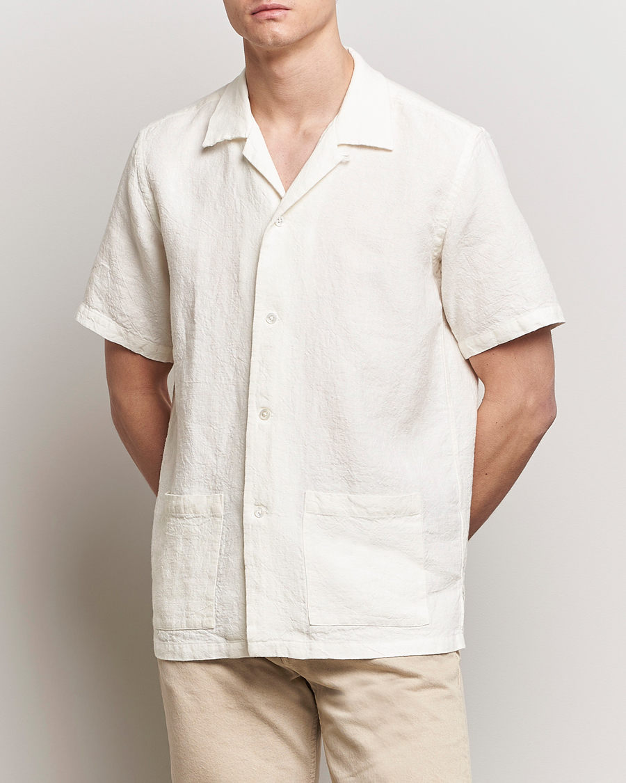 Herr | Kläder | Kamakura Shirts | Vintage Ivy Heavy Linen Beach Shirt White