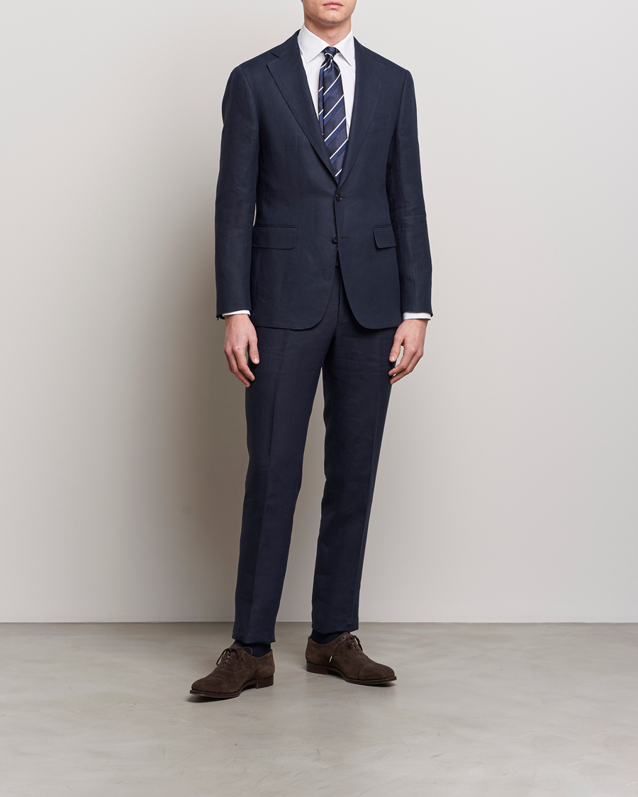 Herren | Zweiteilige Anzüge | Canali | Capri Linen Suit Navy