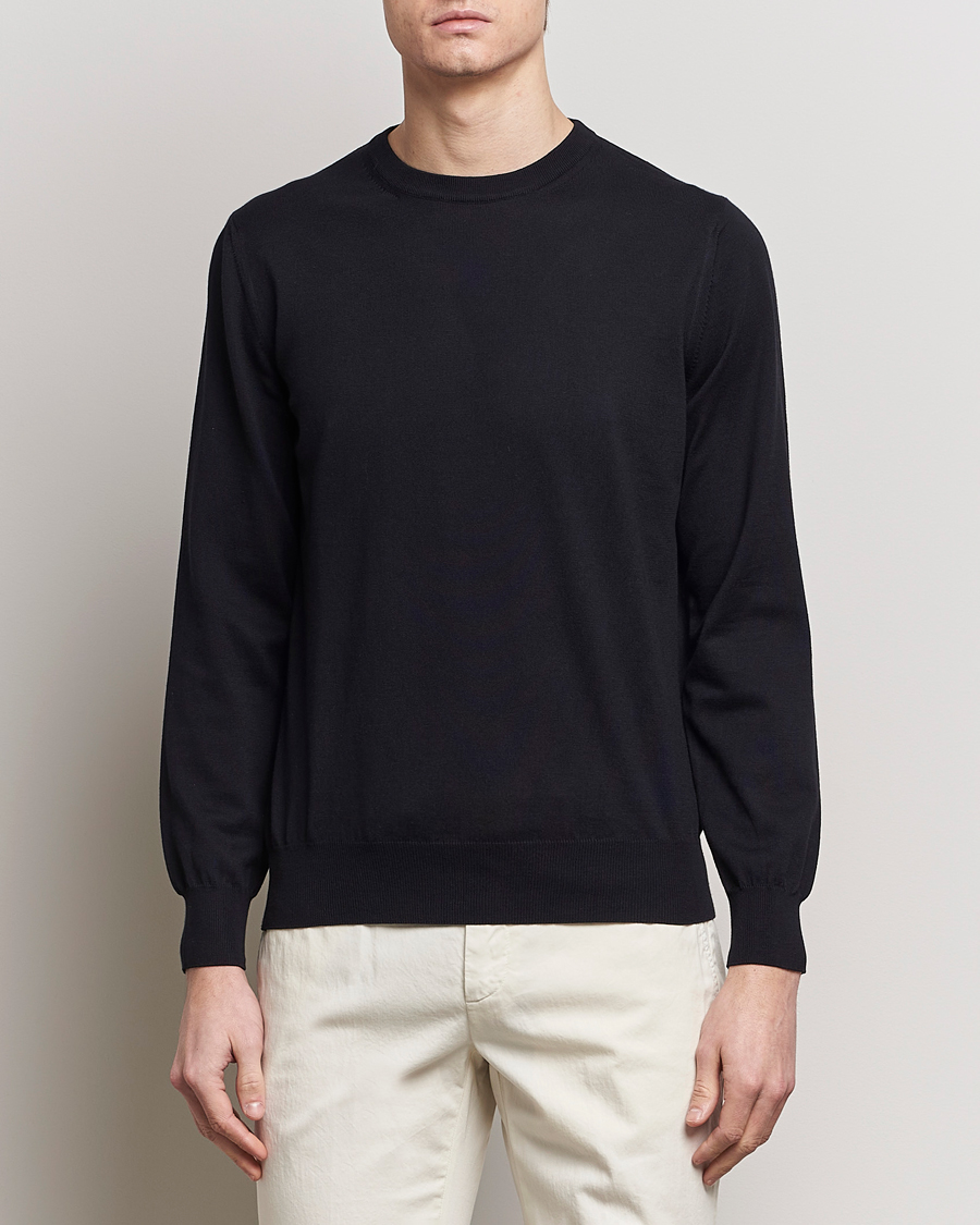 Herren | Rundausschnitt | Canali | Cotton Crew Neck Pullover Black