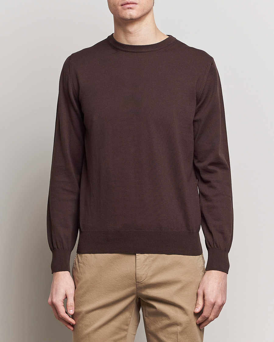 Herren | Pullover | Canali | Cotton Crew Neck Pullover Dark Brown