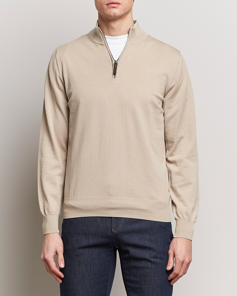 Herren | Italian Department | Canali | Cotton Half Zip Sweater Beige