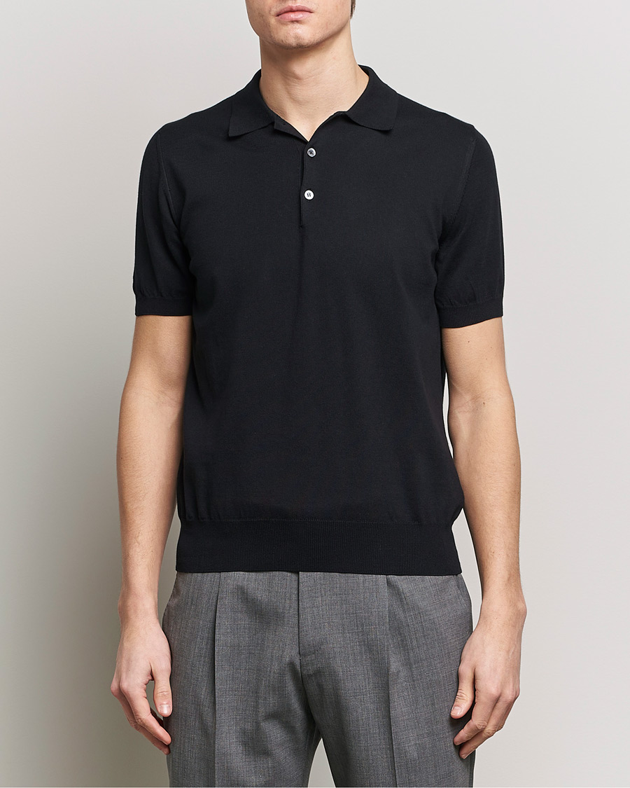 Herren |  | Canali | Cotton Short Sleeve Polo Black