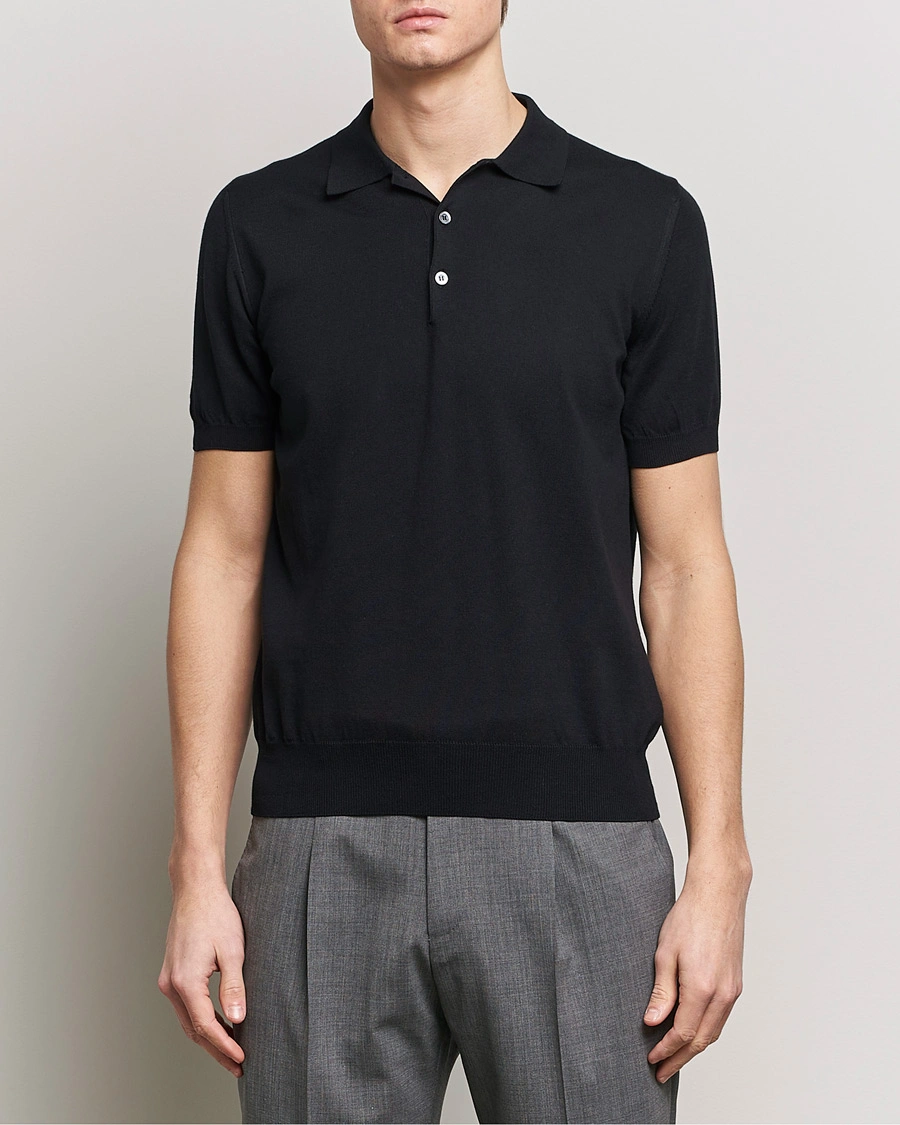 Herren | Quiet Luxury | Canali | Cotton Short Sleeve Polo Black