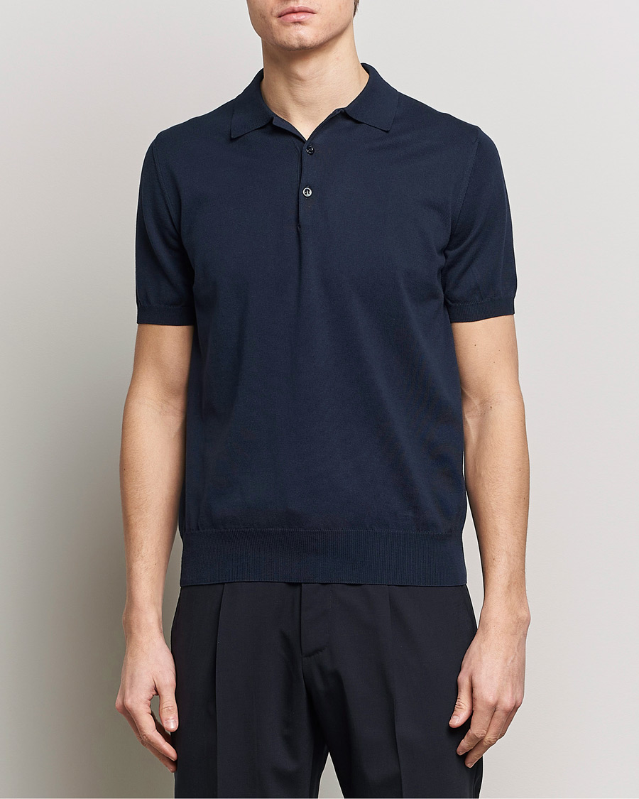 Herren | Italian Department | Canali | Cotton Short Sleeve Polo Navy