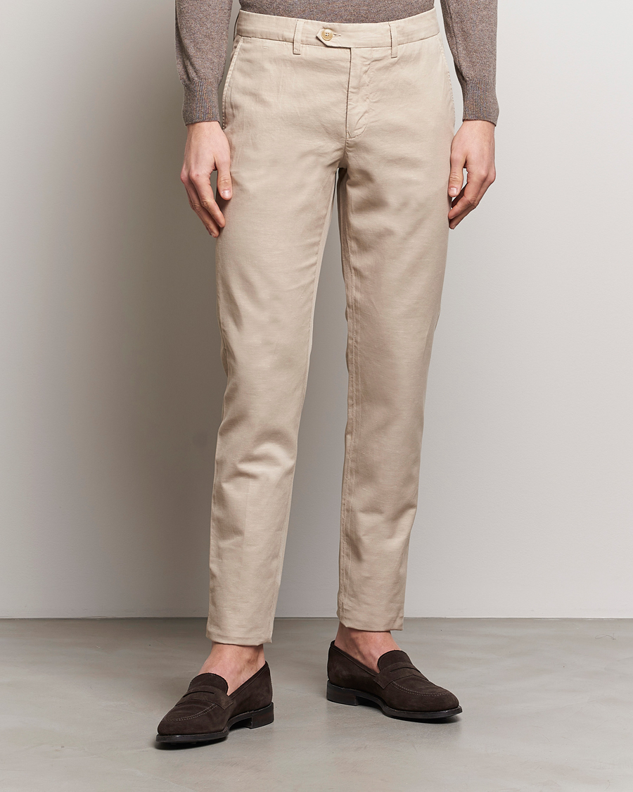 Herren | Quiet Luxury | Canali | Cotton/Linen Trousers Light Beige