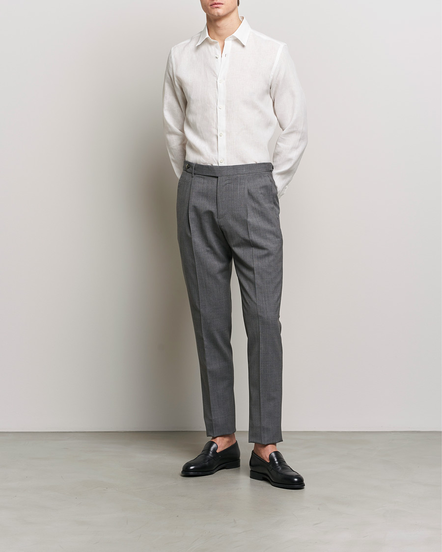 Herren | Hemden | Canali | Slim Fit Linen Sport Shirt White