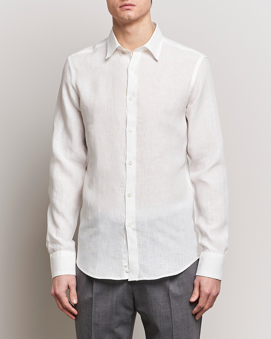 Herren | Business & Beyond | Canali | Slim Fit Linen Sport Shirt White