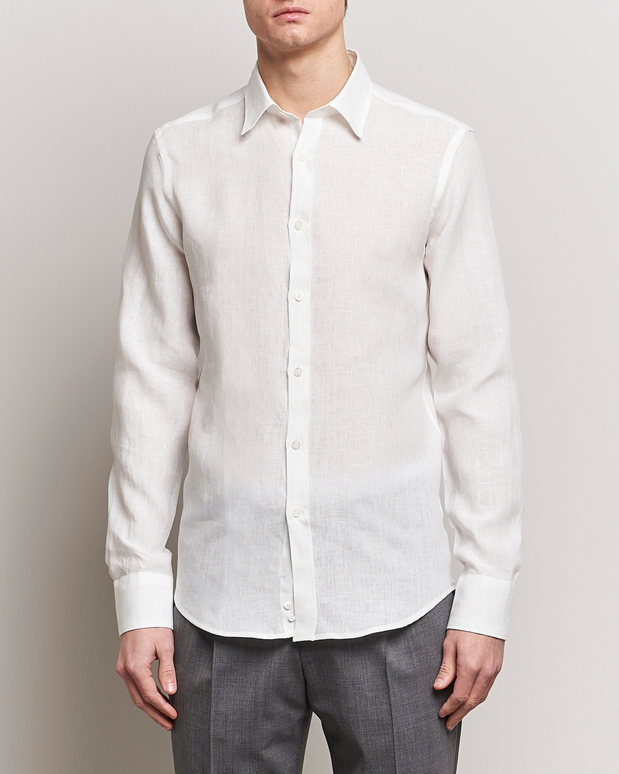 Herren | Leinenhemden | Canali | Slim Fit Linen Sport Shirt White