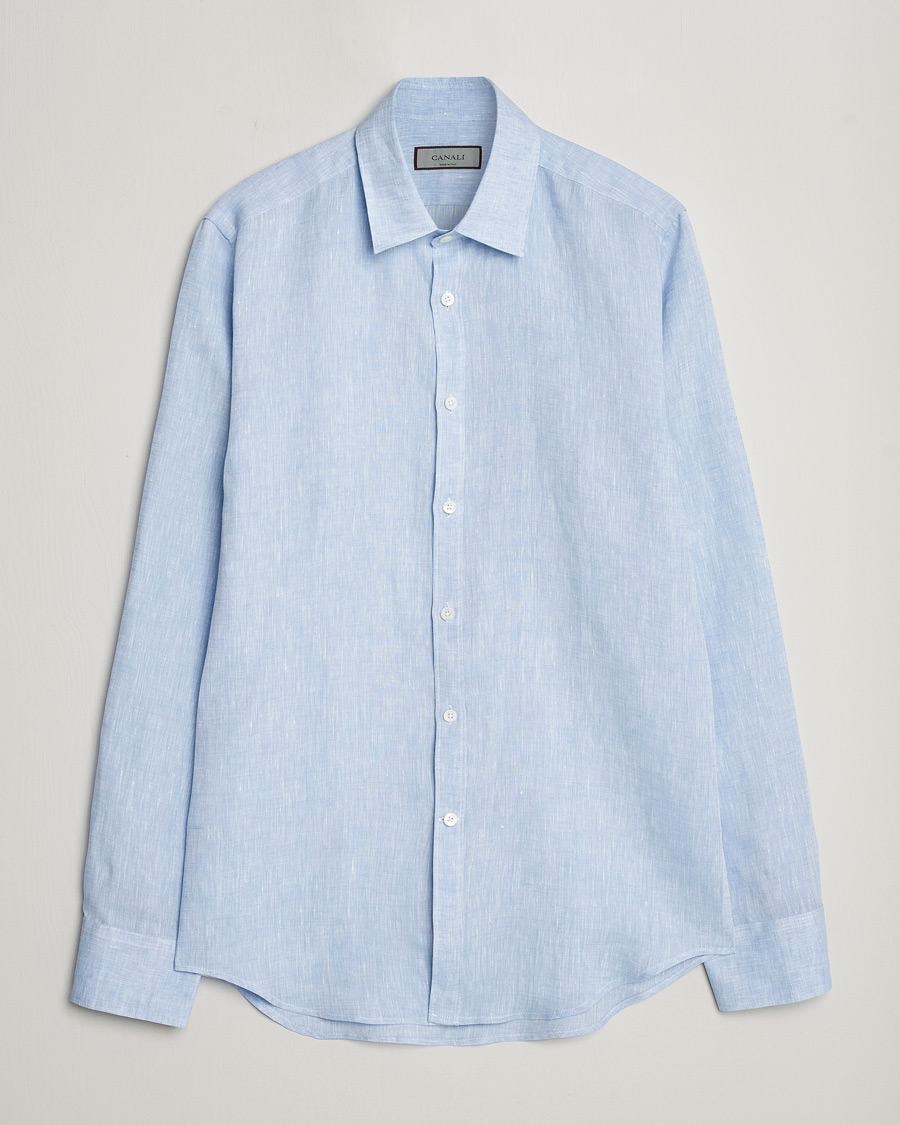 Herren | Hemden | Canali | Slim Fit Linen Sport Shirt Light Blue