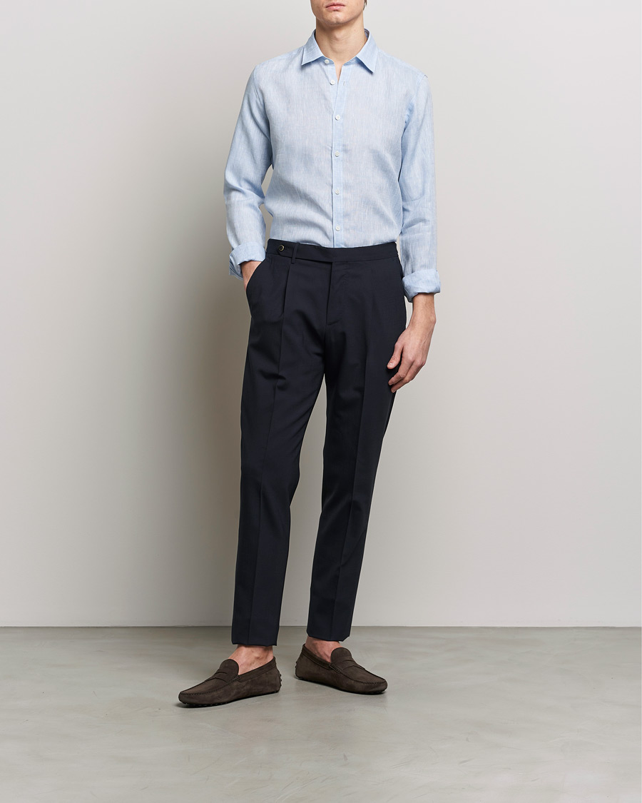 Herren | Hemden | Canali | Slim Fit Linen Sport Shirt Light Blue