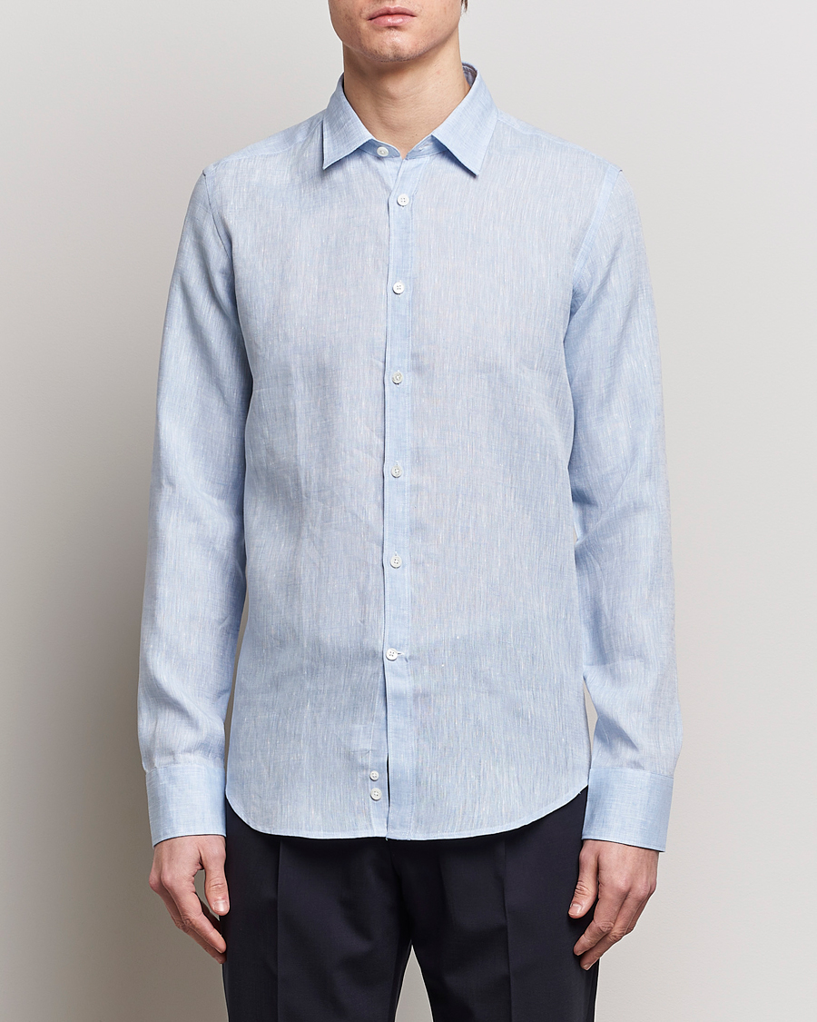 Men | Canali | Canali | Slim Fit Linen Sport Shirt Light Blue