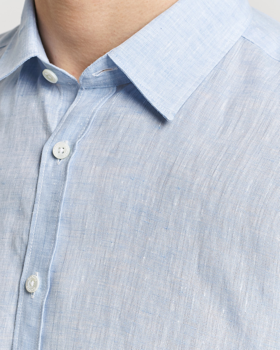 Herren | Hemden | Canali | Slim Fit Linen Sport Shirt Light Blue