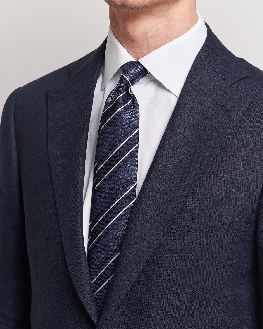 Herren | Krawatten | Canali | Regimental Stripe Silk Tie Dark Blue