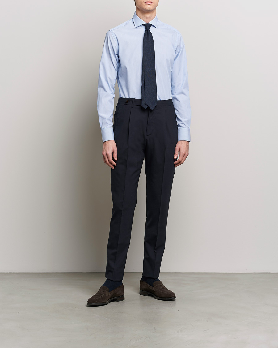 Herren | Formelle Hemden | Grigio | Cotton Poplin Dress Shirt Light Blue Stripe