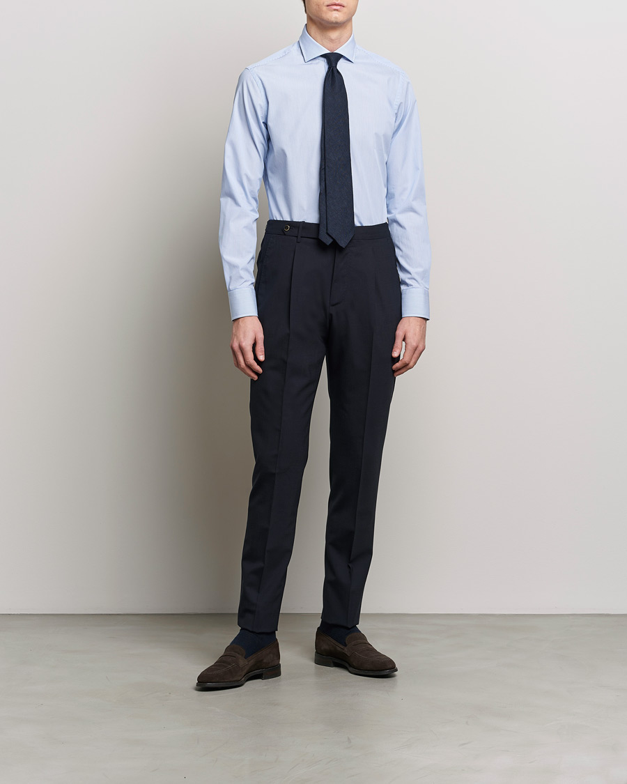 Herren | Hemden | Grigio | Cotton Poplin Dress Shirt Light Blue Stripe