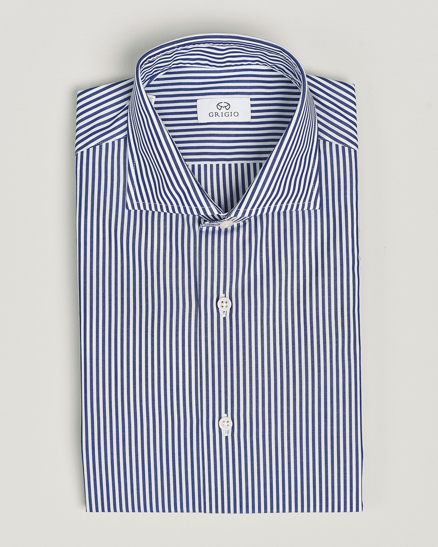 Herren | Hemden | Grigio | Cotton Poplin Dress Shirt Blue Stripe
