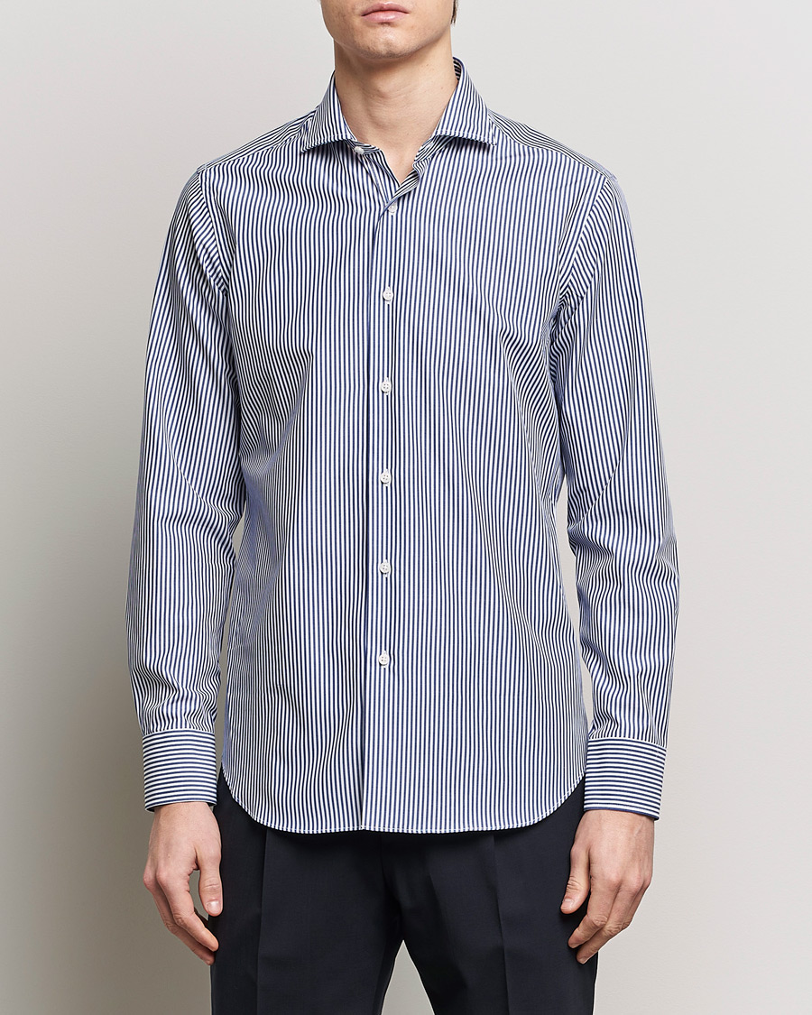 Herren | Hemden | Grigio | Cotton Poplin Dress Shirt Blue Stripe