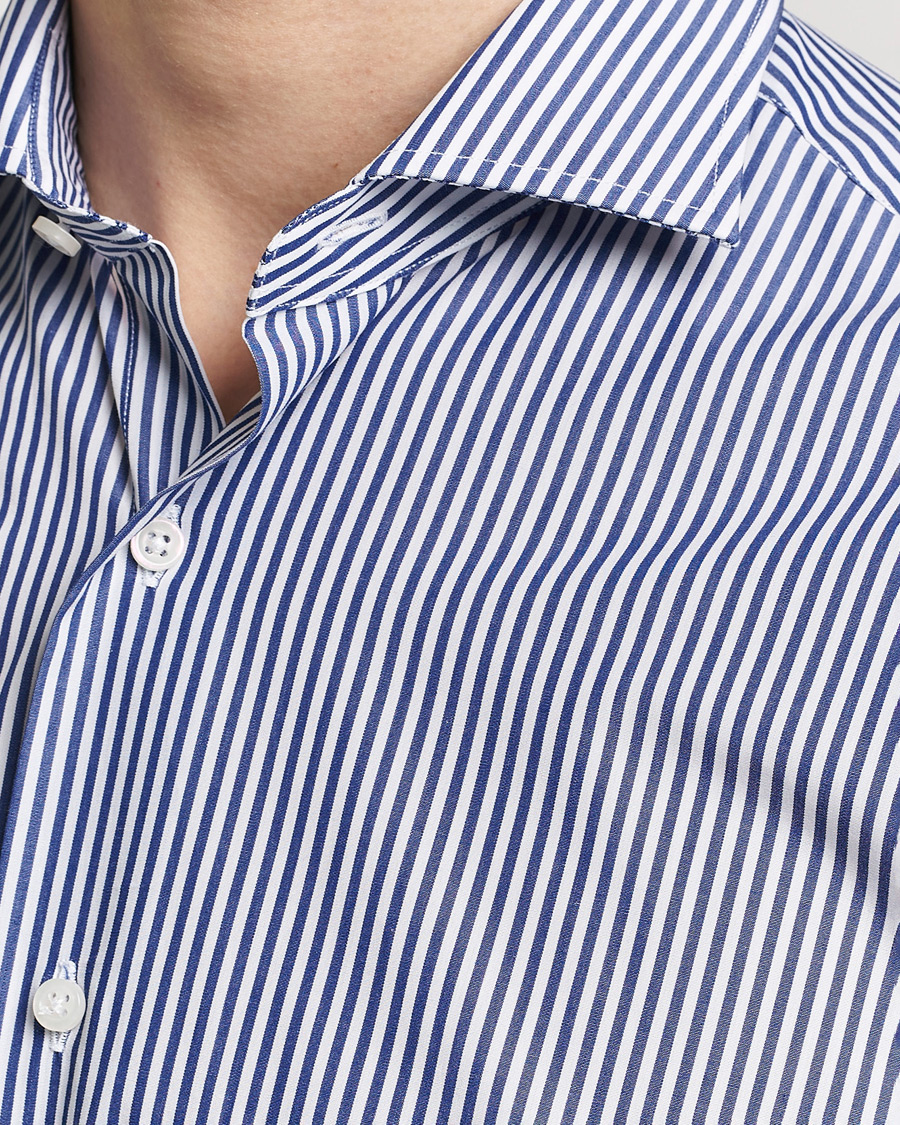 Herren | Hemden | Grigio | Cotton Poplin Dress Shirt Blue Stripe
