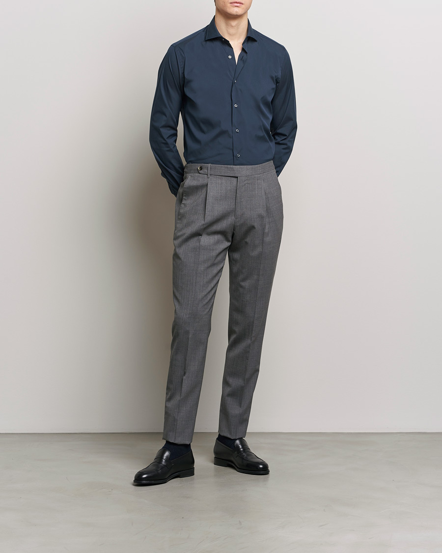 Herr |  | Grigio | Comfort Stretch Dress Shirt Navy